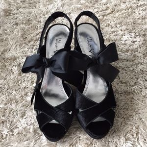 Velvet Heart black velvet strap heels with bow 8.5